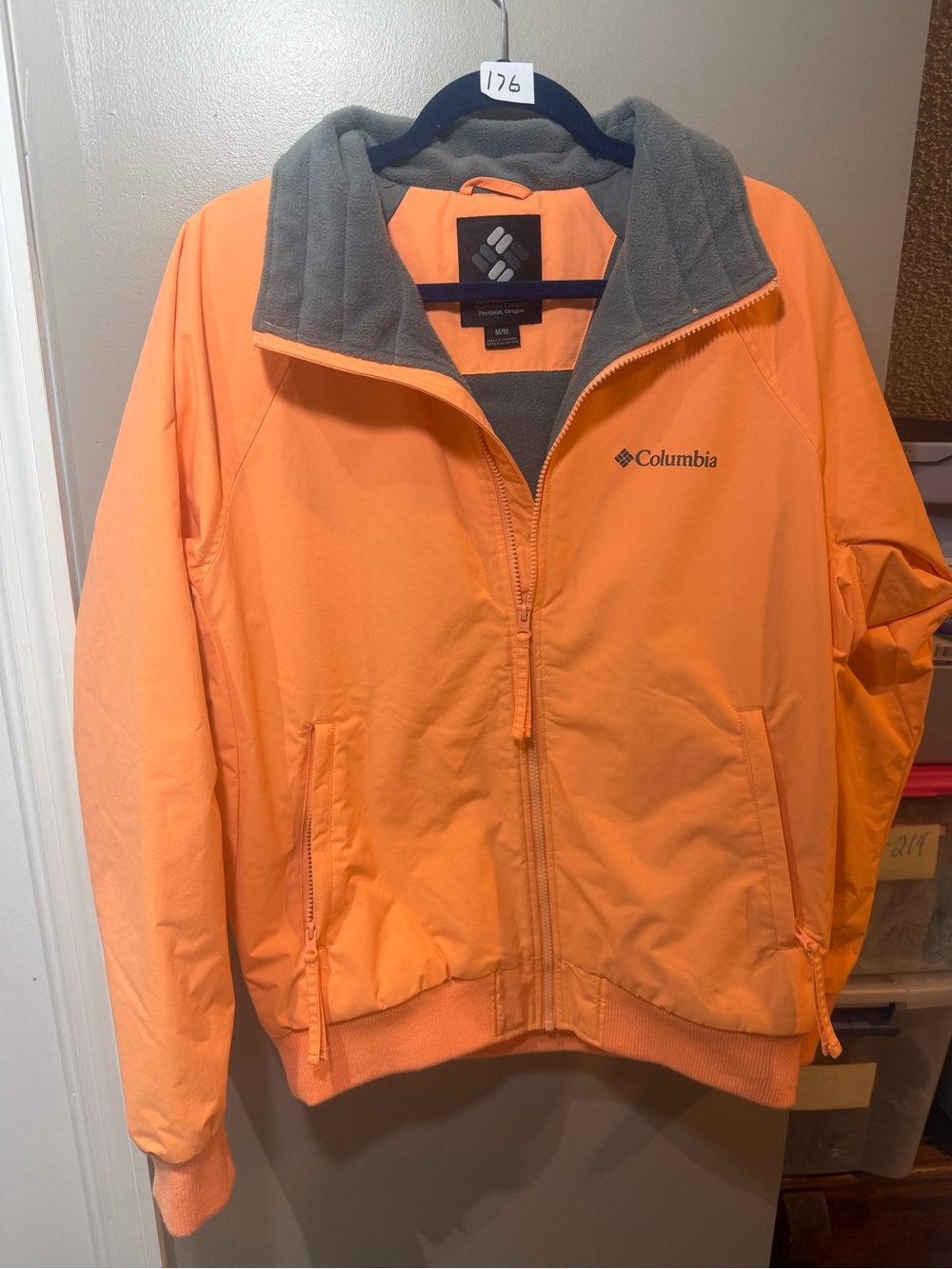 Columbia Orange Windbreaker Jacket with Gray Fleece Lining